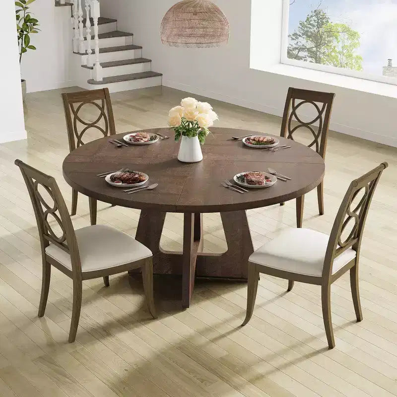 Table à manger ronde de 47 pouces pour 4 à 6 personnes, table de cuisine circulaire de style rustique avec piédestal en croix en bois pour salle à manger (table uniquement)