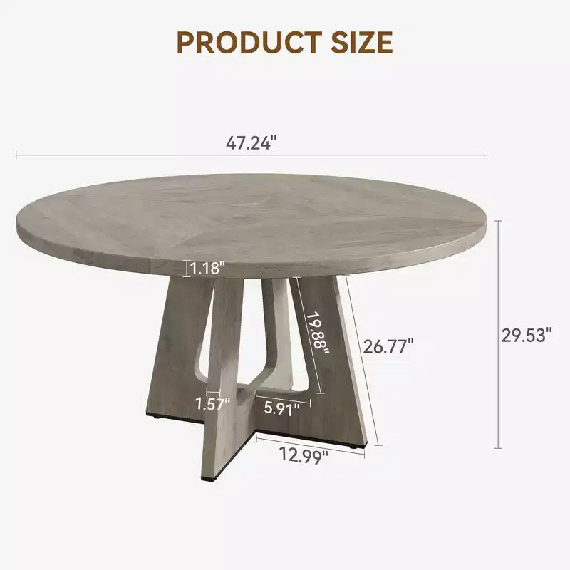 Table à manger ronde de 47 pouces pour 4 à 6 personnes, table de cuisine circulaire de style rustique avec piédestal en croix en bois pour salle à manger (table uniquement)