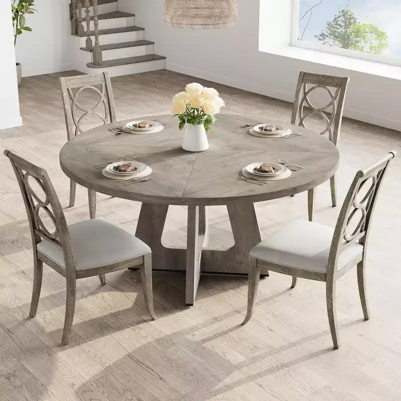 Table à manger ronde de 47 pouces pour 4 à 6 personnes, table de cuisine circulaire de style rustique avec piédestal en croix en bois pour salle à manger (table uniquement)