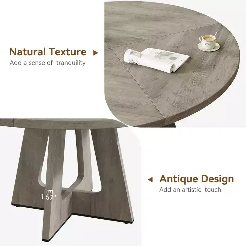 Table à manger ronde de 47 pouces pour 4 à 6 personnes, table de cuisine circulaire de style rustique avec piédestal en croix en bois pour salle à manger (table uniquement)