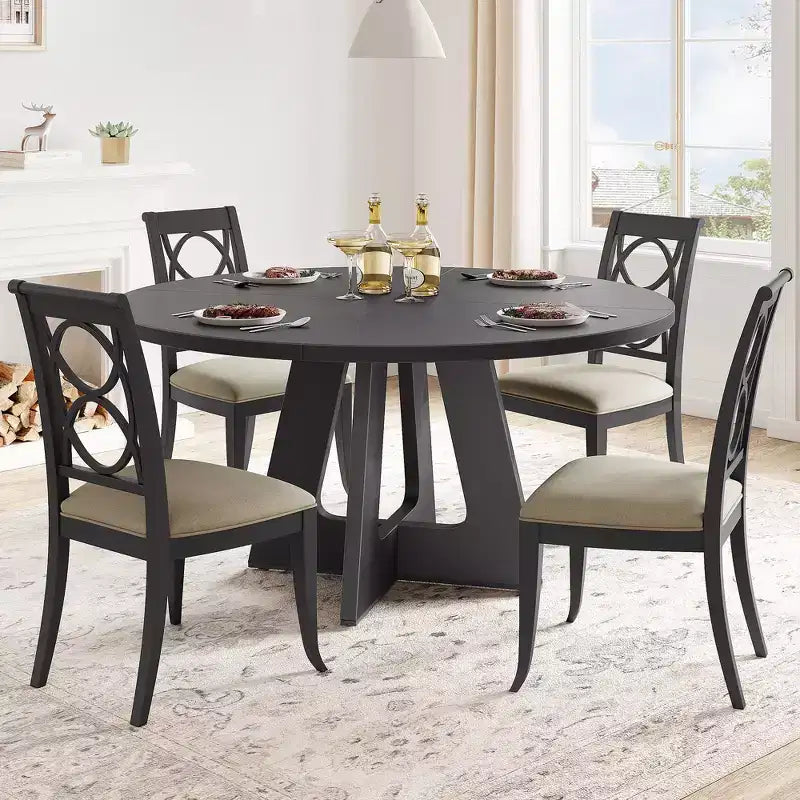 Table à manger ronde de 47 pouces pour 4 à 6 personnes, table de cuisine circulaire de style rustique avec piédestal en croix en bois pour salle à manger (table uniquement)