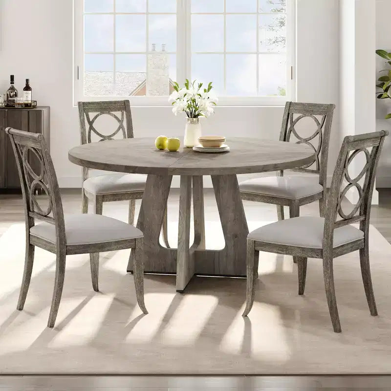 Table à manger ronde de 47 pouces pour 4 à 6 personnes, table de cuisine circulaire de style rustique avec piédestal en croix en bois pour salle à manger (table uniquement)