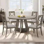 Table à manger ronde de 47 pouces pour 4 à 6 personnes, table de cuisine circulaire de style rustique avec piédestal en croix en bois pour salle à manger (table uniquement)