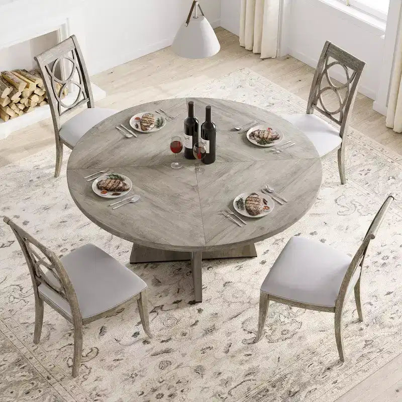 Table à manger ronde de 47 pouces pour 4 à 6 personnes, table de cuisine circulaire de style rustique avec piédestal en croix en bois pour salle à manger (table uniquement)