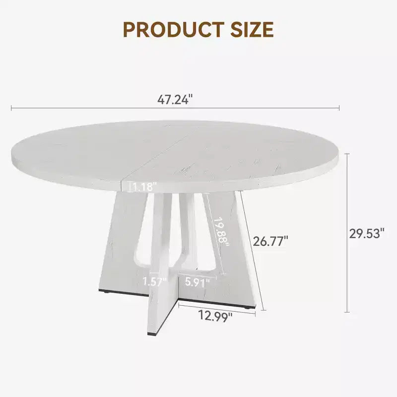 Table à manger ronde de 47 pouces pour 4 à 6 personnes, table de cuisine circulaire de style rustique avec piédestal en croix en bois pour salle à manger (table uniquement)