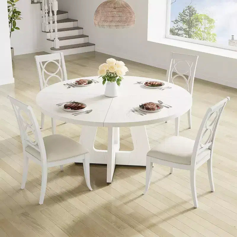 Table à manger ronde de 47 pouces pour 4 à 6 personnes, table de cuisine circulaire de style rustique avec piédestal en croix en bois pour salle à manger (table uniquement)