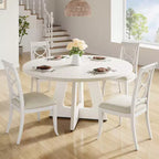 Table à manger ronde de 47 pouces pour 4 à 6 personnes, table de cuisine circulaire de style rustique avec piédestal en croix en bois pour salle à manger (table uniquement)