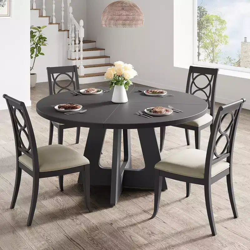 Table à manger ronde de 47 pouces pour 4 à 6 personnes, table de cuisine circulaire de style rustique avec piédestal en croix en bois pour salle à manger (table uniquement)