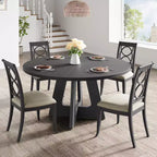 Table à manger ronde de 47 pouces pour 4 à 6 personnes, table de cuisine circulaire de style rustique avec piédestal en croix en bois pour salle à manger (table uniquement)