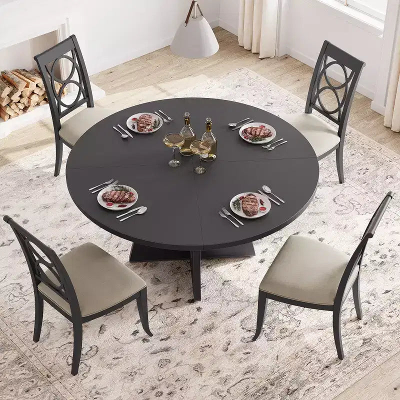 Table à manger ronde de 47 pouces pour 4 à 6 personnes, table de cuisine circulaire de style rustique avec piédestal en croix en bois pour salle à manger (table uniquement)