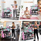 Support de rangement pour haltères à 4 niveaux, support de poids en acier thermolaqué avec crochets pour gym à domicile, support de rangement pour tapis de yoga, haltères russes et équipement de musculation.