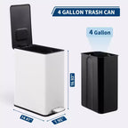 Poubelle à pédale Slim à fermeture douce 15L, en acier inoxydable, avec seau intérieur amovible, pour cuisine, salle de bain, bureau