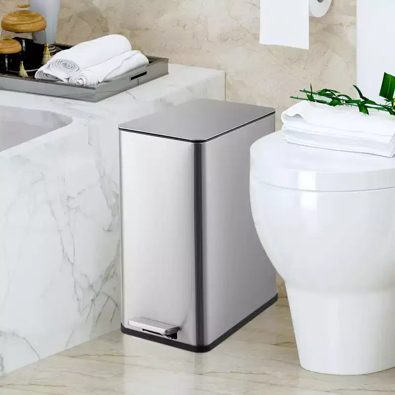 Poubelle à pédale Slim à fermeture douce 15L, en acier inoxydable, avec seau intérieur amovible, pour cuisine, salle de bain, bureau