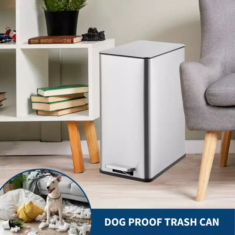 Poubelle à pédale Slim à fermeture douce 15L, en acier inoxydable, avec seau intérieur amovible, pour cuisine, salle de bain, bureau