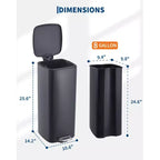 Poubelle à pédale de 30 L en acier inoxydable avec couvercle à fermeture amortie et fonction de maintien en position ouverte, poubelle mains libres pour cuisine, salle de bain, bureau