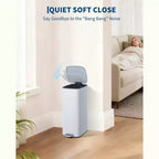 Poubelle à pédale de 30 L en acier inoxydable avec couvercle à fermeture amortie et fonction de maintien en position ouverte, poubelle mains libres pour cuisine, salle de bain, bureau