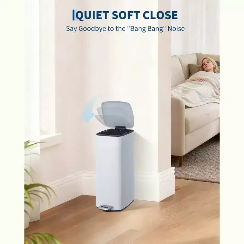 Poubelle à pédale de 30 L en acier inoxydable avec couvercle à fermeture amortie et fonction de maintien en position ouverte, poubelle mains libres pour cuisine, salle de bain, bureau