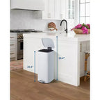 Poubelle à pédale de 30 L en acier inoxydable avec couvercle à fermeture amortie et fonction de maintien en position ouverte, poubelle mains libres pour cuisine, salle de bain, bureau