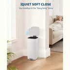 Poubelle à pédale de 30 L en acier inoxydable avec couvercle à fermeture amortie et fonction de maintien en position ouverte, poubelle mains libres pour cuisine, salle de bain, bureau