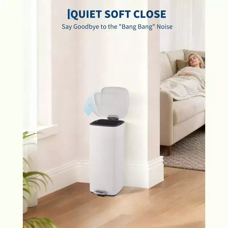 Poubelle à pédale de 30 L en acier inoxydable avec couvercle à fermeture amortie et fonction de maintien en position ouverte, poubelle mains libres pour cuisine, salle de bain, bureau