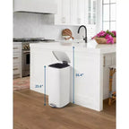 Poubelle à pédale de 30 L en acier inoxydable avec couvercle à fermeture amortie et fonction de maintien en position ouverte, poubelle mains libres pour cuisine, salle de bain, bureau