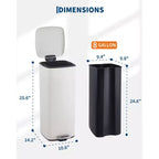 Poubelle à pédale de 30 L en acier inoxydable avec couvercle à fermeture amortie et fonction de maintien en position ouverte, poubelle mains libres pour cuisine, salle de bain, bureau