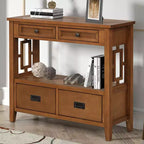 JVNOXK Table console de ferme en bois de pin de 91 cm, table d'appoint avec 4 tiroirs et 1 étagère de rangement pour entrée, salon, chambre à coucher, couloir, marron