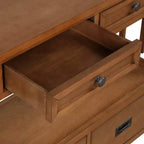 JVNOXK Table console de ferme en bois de pin de 91 cm, table d'appoint avec 4 tiroirs et 1 étagère de rangement pour entrée, salon, chambre à coucher, couloir, marron