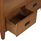 JVNOXK Table console de ferme en bois de pin de 91 cm, table d'appoint avec 4 tiroirs et 1 étagère de rangement pour entrée, salon, chambre à coucher, couloir, marron