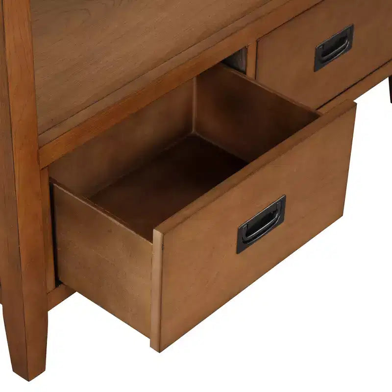 JVNOXK Table console de ferme en bois de pin de 91 cm, table d'appoint avec 4 tiroirs et 1 étagère de rangement pour entrée, salon, chambre à coucher, couloir, marron
