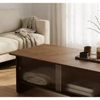 Table basse rectangulaire moderne et minimaliste JVNOXK de 47 pouces avec meuble de rangement à portes coulissantes en verre pour salons, chambres, marron