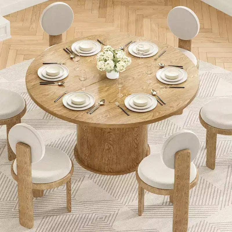 JVNOXK Table à manger ronde de 43 pouces pour quatre, design circulaire contemporain avec plateau en bois et base métallique robuste, pour salles à manger