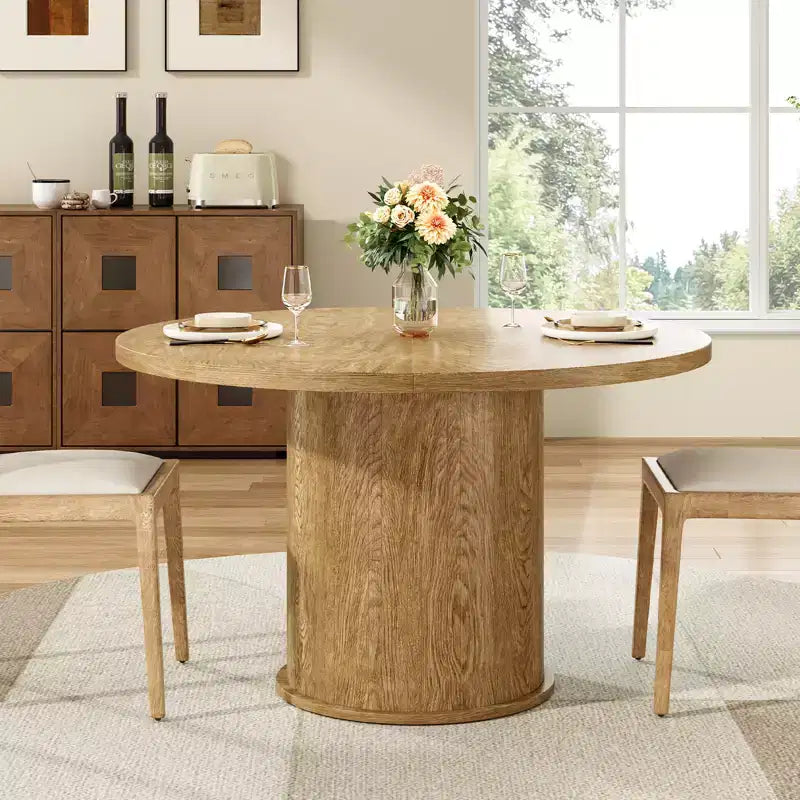 JVNOXK Table à manger ronde de 43 pouces pour quatre, design circulaire contemporain avec plateau en bois et base métallique robuste, pour salles à manger