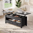 Table basse relevable avec 2 tiroirs et rangement caché, table en bois convertible pour salon et bureau à domicile