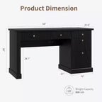Bureau de télétravail cannelé de 137 cm avec tiroirs et chargement USB intégré, bureau d'écriture moderne pour salle d'étude