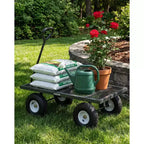 Chariot utilitaire d'extérieur robuste, capacité de 360 kg, pneus tout-terrain pneumatiques de 25 cm, chariot de jardin maniable avec panneaux en maille amovibles