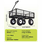 Chariot utilitaire d'extérieur robuste, capacité de 360 kg, pneus tout-terrain pneumatiques de 25 cm, chariot de jardin maniable avec panneaux en maille amovibles