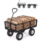 Chariot utilitaire d'extérieur robuste, capacité de 360 kg, pneus tout-terrain pneumatiques de 25 cm, chariot de jardin maniable avec panneaux en maille amovibles