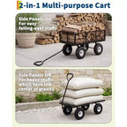 Chariot utilitaire d'extérieur robuste, capacité de 360 kg, pneus tout-terrain pneumatiques de 25 cm, chariot de jardin maniable avec panneaux en maille amovibles