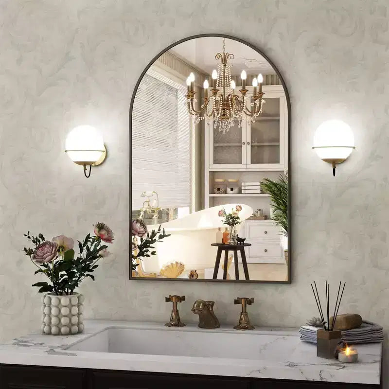 BEAUTYPEAK Miroir de salle de bain mural 16x24 avec arche, cadre noir
