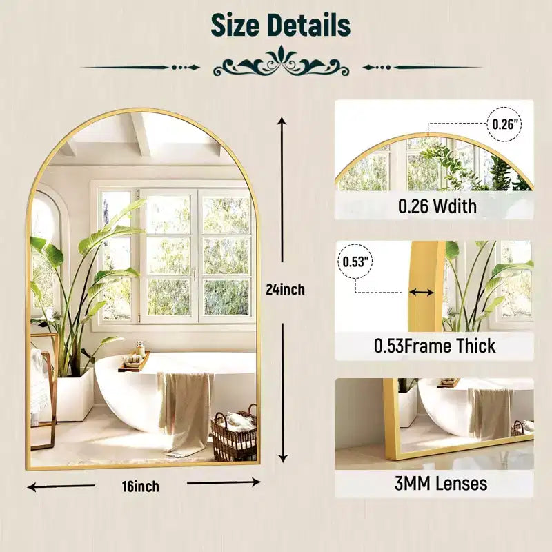 BEAUTYPEAK Miroir de salle de bain mural 16x24 avec arche, cadre noir
