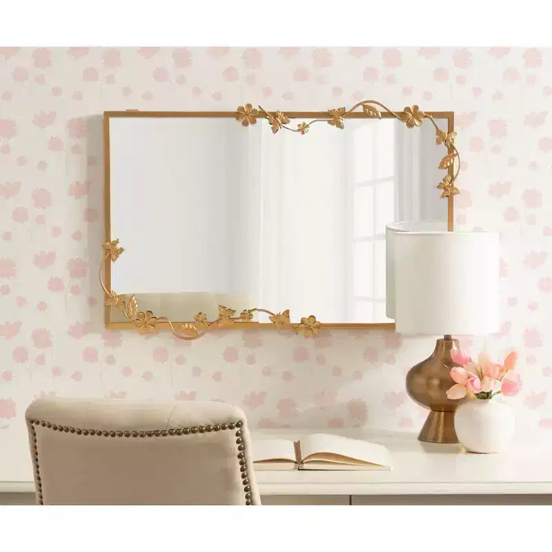 Miroir rectangulaire Kate and Laurel Rosella Floral en métal, or, 20x30