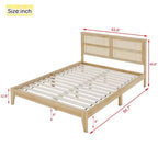 Cadre de lit plateforme en bois d'hévéa Sailvan Queen avec tête de lit en rotin vintage et pieds de support