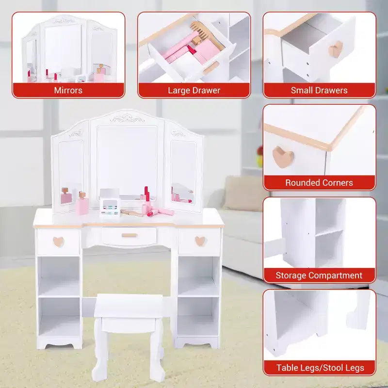 Table de maquillage - Table de maquillage pour enfants, Coiffeuse pour enfants, Bureau de beauté, et Coiffeuse, Blanc
