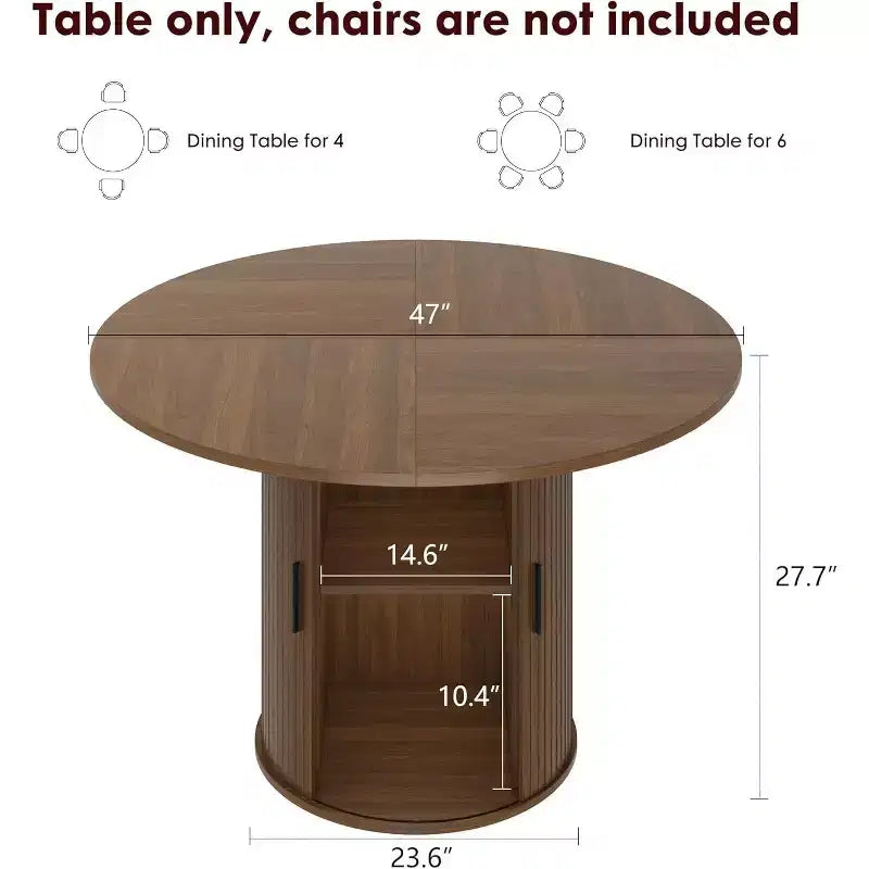 Table à manger ronde de 47" avec rangement caché, table de cuisine sur pied pour 4-6 personnes, table à manger compacte