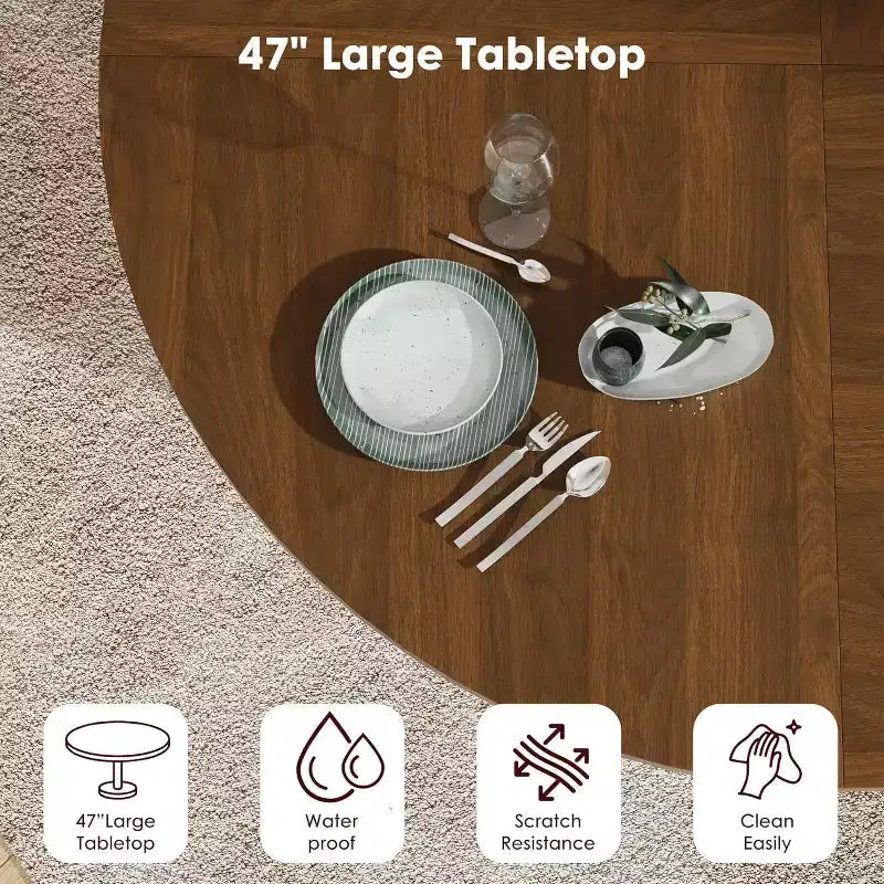 Table à manger ronde de 47" avec rangement caché, table de cuisine sur pied pour 4-6 personnes, table à manger compacte