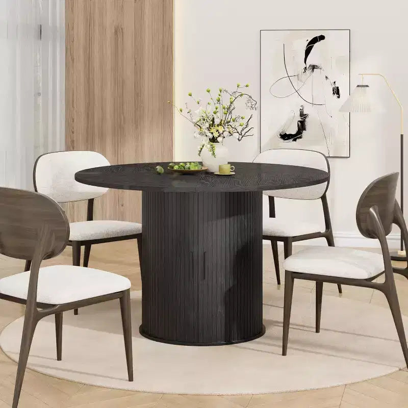 Table à manger ronde de 47" avec rangement caché, table de cuisine sur pied pour 4-6 personnes, table à manger compacte