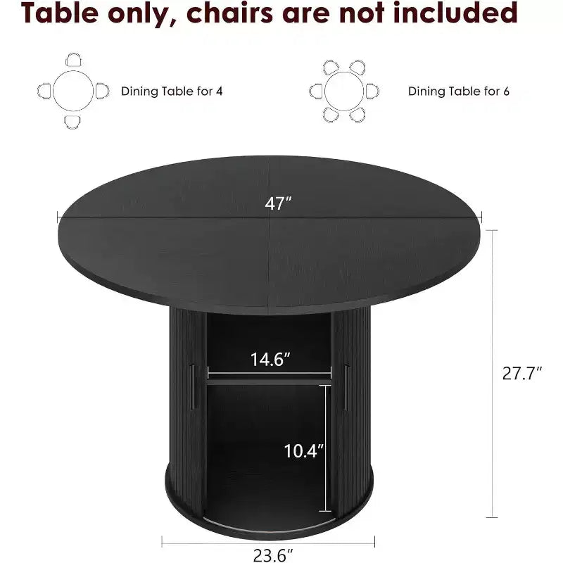 Table à manger ronde de 47" avec rangement caché, table de cuisine sur pied pour 4-6 personnes, table à manger compacte