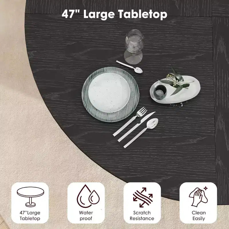 Table à manger ronde de 47" avec rangement caché, table de cuisine sur pied pour 4-6 personnes, table à manger compacte