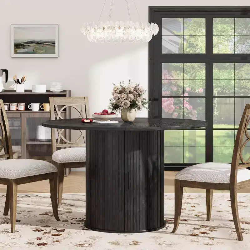 Table à manger ronde de 47" avec rangement caché, table de cuisine sur pied pour 4-6 personnes, table à manger compacte